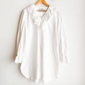 Suttles and Seawinds White Flannel Ruffle Trim Short Night Gown L